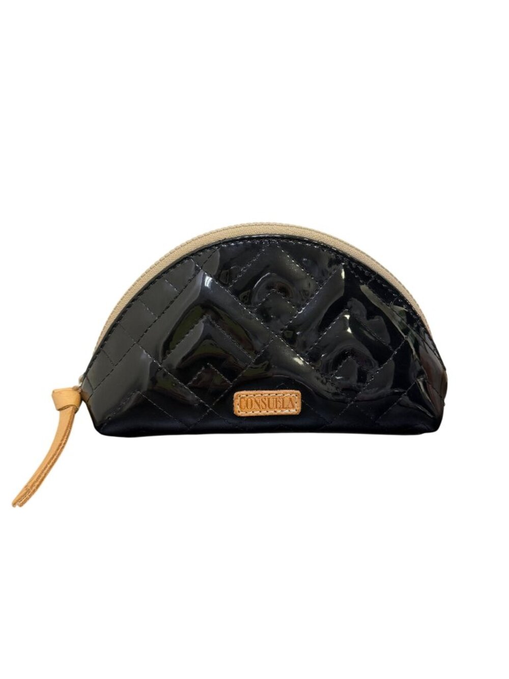 Consuela Black Quilted Patent Leather Cosmetic Bag